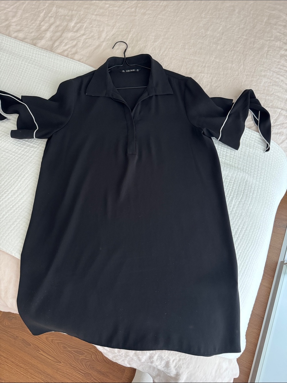 Zara Black Tie-Sleeve Collared Dress